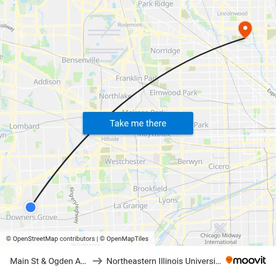 Main St & Ogden Ave to Northeastern Illinois University map