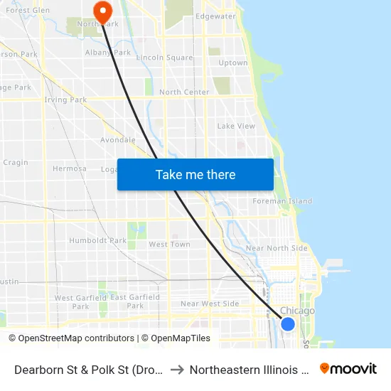 Dearborn St & Polk St (Drop Off Only) to Northeastern Illinois University map