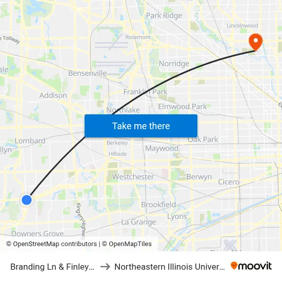 Branding Ln & Finley Rd to Northeastern Illinois University map