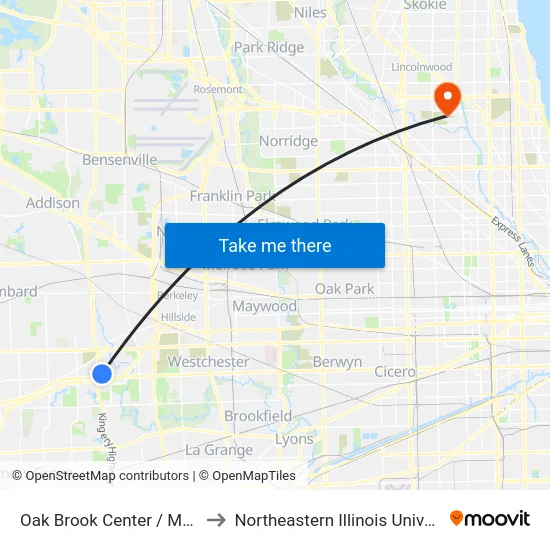 Oak Brook Center / Macy's to Northeastern Illinois University map