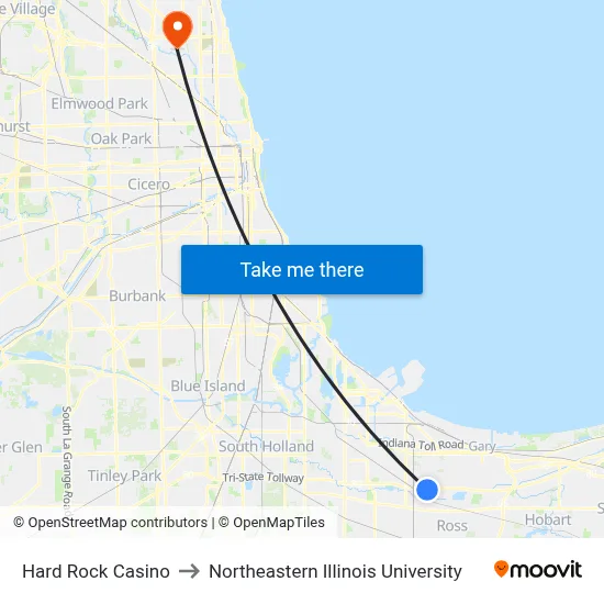 Hard Rock Casino to Northeastern Illinois University map