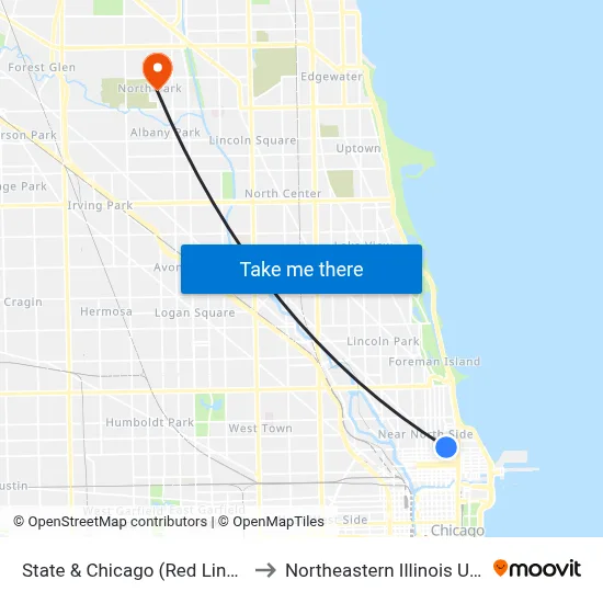 State & Chicago (Red Line) (North) to Northeastern Illinois University map