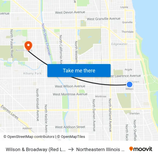 Wilson & Broadway (Red Line) (East) to Northeastern Illinois University map