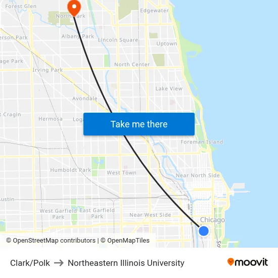 Clark/Polk to Northeastern Illinois University map