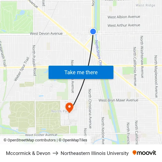 Mccormick & Devon to Northeastern Illinois University map