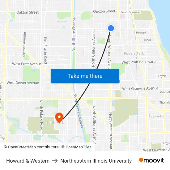 Howard & Western to Northeastern Illinois University map