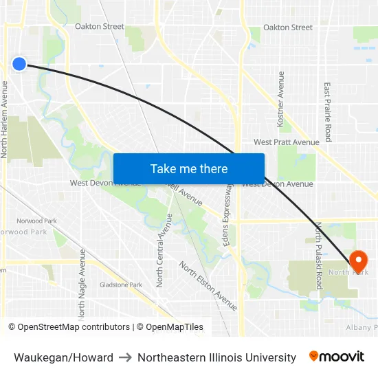 Waukegan/Howard to Northeastern Illinois University map
