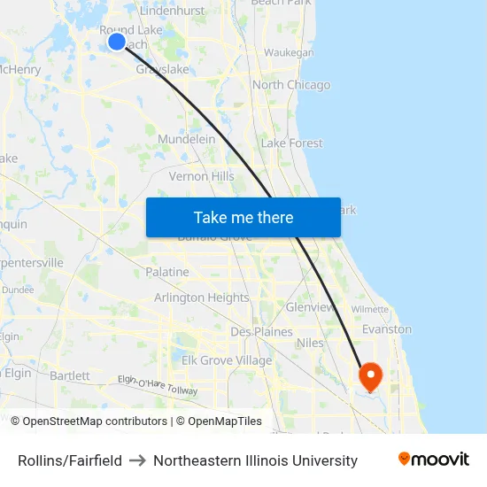 Rollins/Fairfield to Northeastern Illinois University map