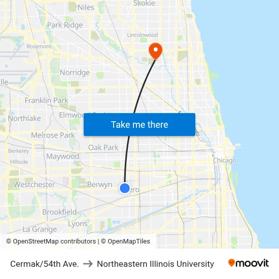 Cermak/54th Ave. to Northeastern Illinois University map