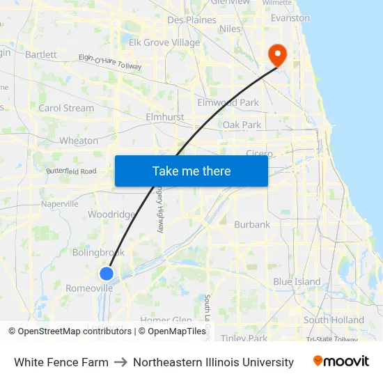 White Fence Farm to Northeastern Illinois University map