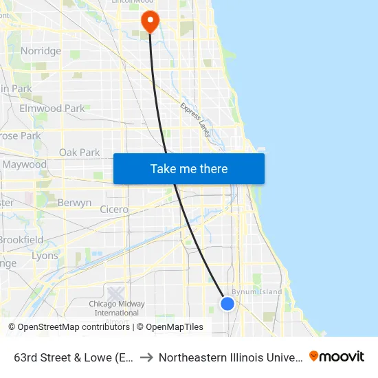 63rd Street & Lowe (East) to Northeastern Illinois University map
