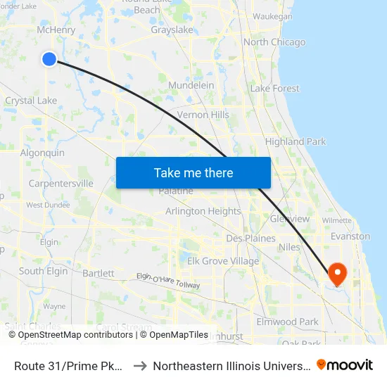 Route 31/Prime Pkwy. to Northeastern Illinois University map