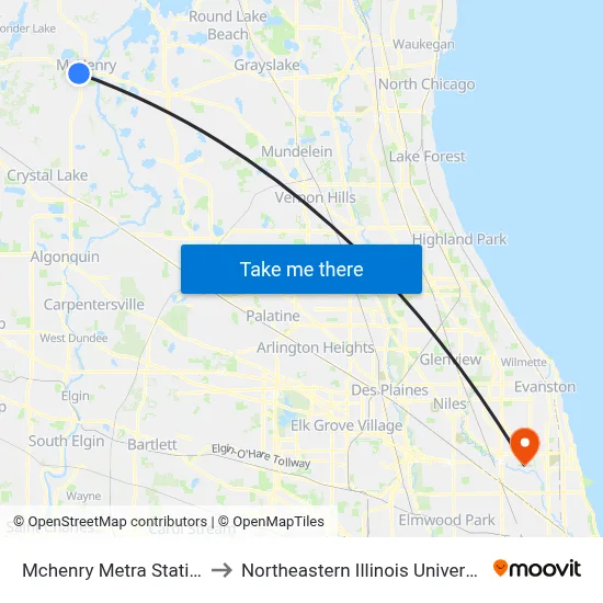 Mchenry Metra Station to Northeastern Illinois University map