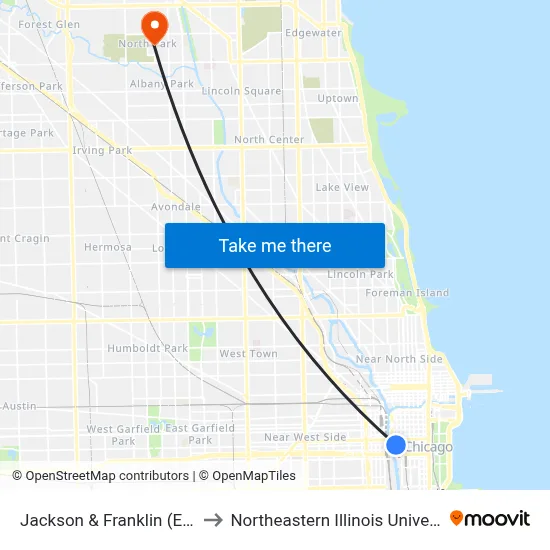 Jackson & Franklin (East) to Northeastern Illinois University map