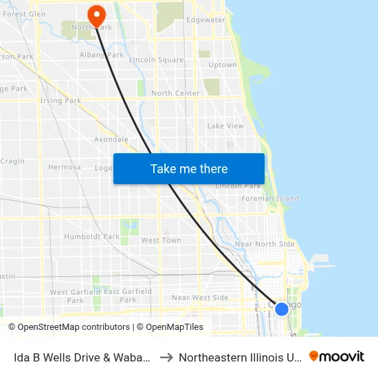 Ida B Wells Drive & Wabash (West) to Northeastern Illinois University map