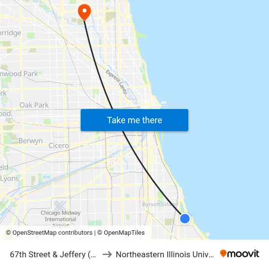 67th Street & Jeffery (East) to Northeastern Illinois University map