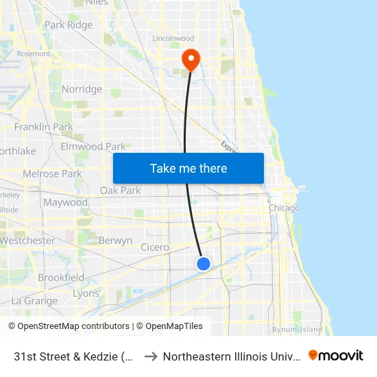31st Street & Kedzie (West) to Northeastern Illinois University map
