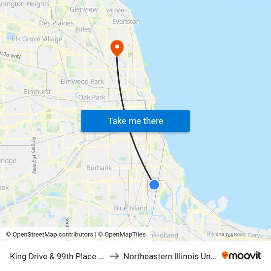 King Drive & 99th Place (South) to Northeastern Illinois University map