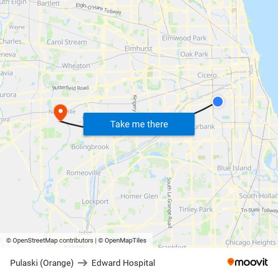Pulaski (Orange) to Edward Hospital map