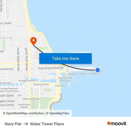 Navy Pier to Water Tower Place map