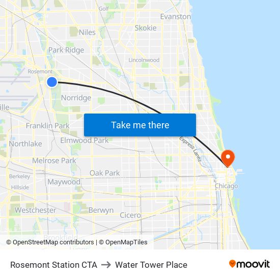 Rosemont Station CTA to Water Tower Place map