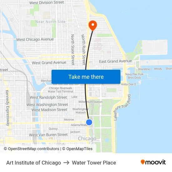 Art Institute of Chicago to Water Tower Place map