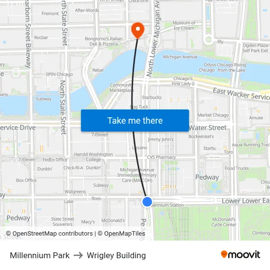 Millennium Park to Wrigley Building map