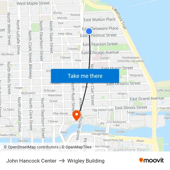 John Hancock Center to Wrigley Building map