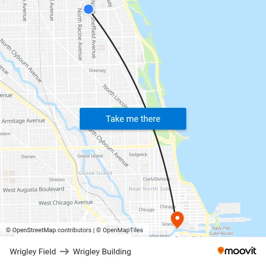 Wrigley Field to Wrigley Building map