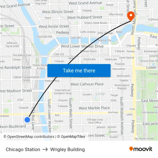 Chicago Station to Wrigley Building map