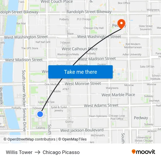 Willis Tower to Chicago Picasso map