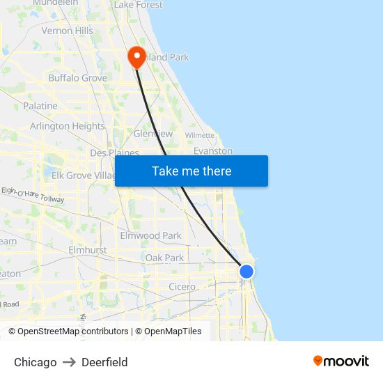 Chicago to Deerfield map