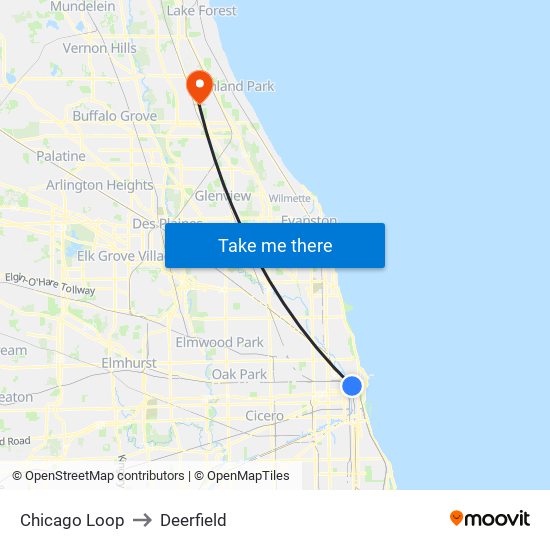 Chicago Loop to Deerfield map