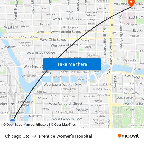 Chicago Otc to Prentice Women's Hospital map