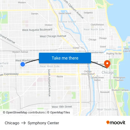 Chicago to Symphony Center map