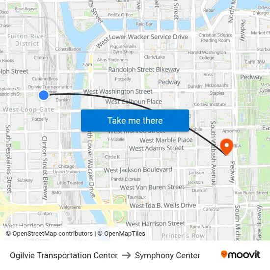 Ogilvie Transportation Center to Symphony Center map
