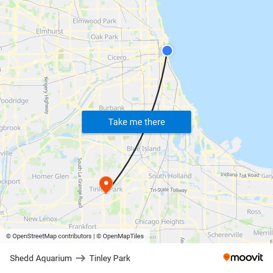 Shedd Aquarium to Tinley Park map