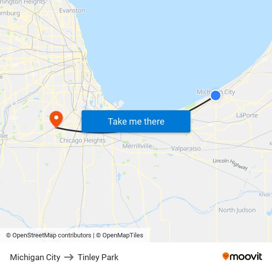 Michigan City to Tinley Park map