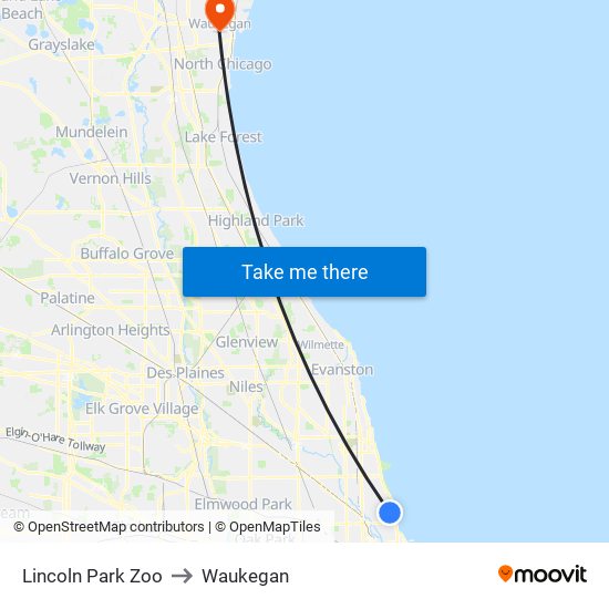 Lincoln Park Zoo to Waukegan map