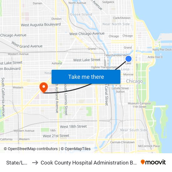 State/Lake to Cook County Hospital Administration Building map