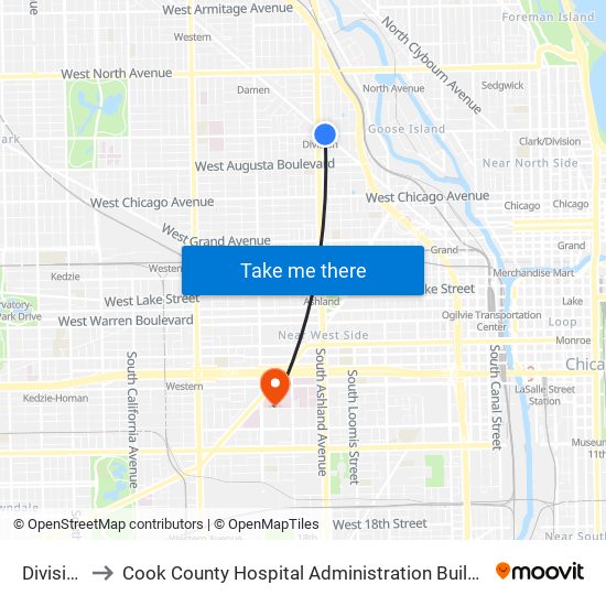 Division to Cook County Hospital Administration Building map