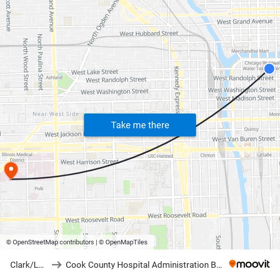 Clark/Lake to Cook County Hospital Administration Building map