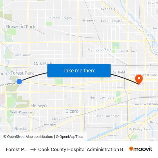 Forest Park to Cook County Hospital Administration Building map