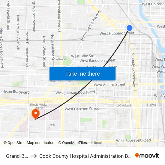 Grand-Blue to Cook County Hospital Administration Building map