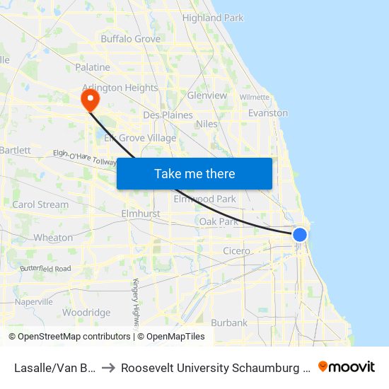 Lasalle/Van Buren to Roosevelt University Schaumburg Campus map