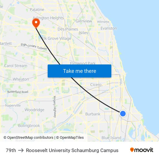 79th to Roosevelt University Schaumburg Campus map