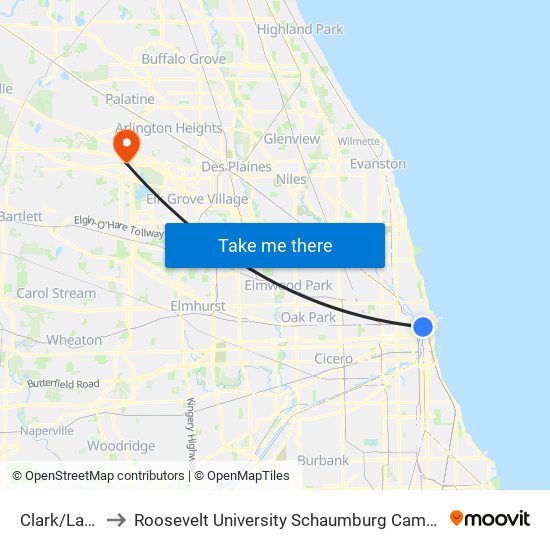 Clark/Lake to Roosevelt University Schaumburg Campus map