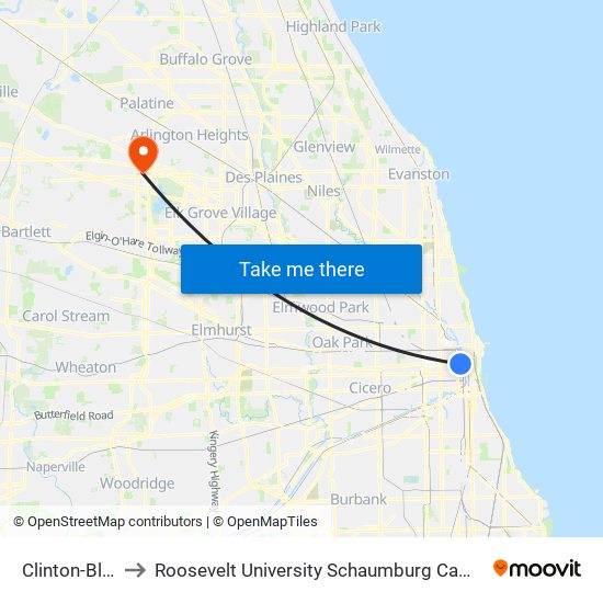Clinton-Blue to Roosevelt University Schaumburg Campus map