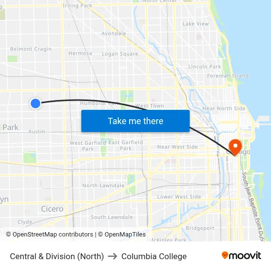 Central & Division (North) to Columbia College map