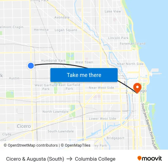 Cicero & Augusta (South) to Columbia College map